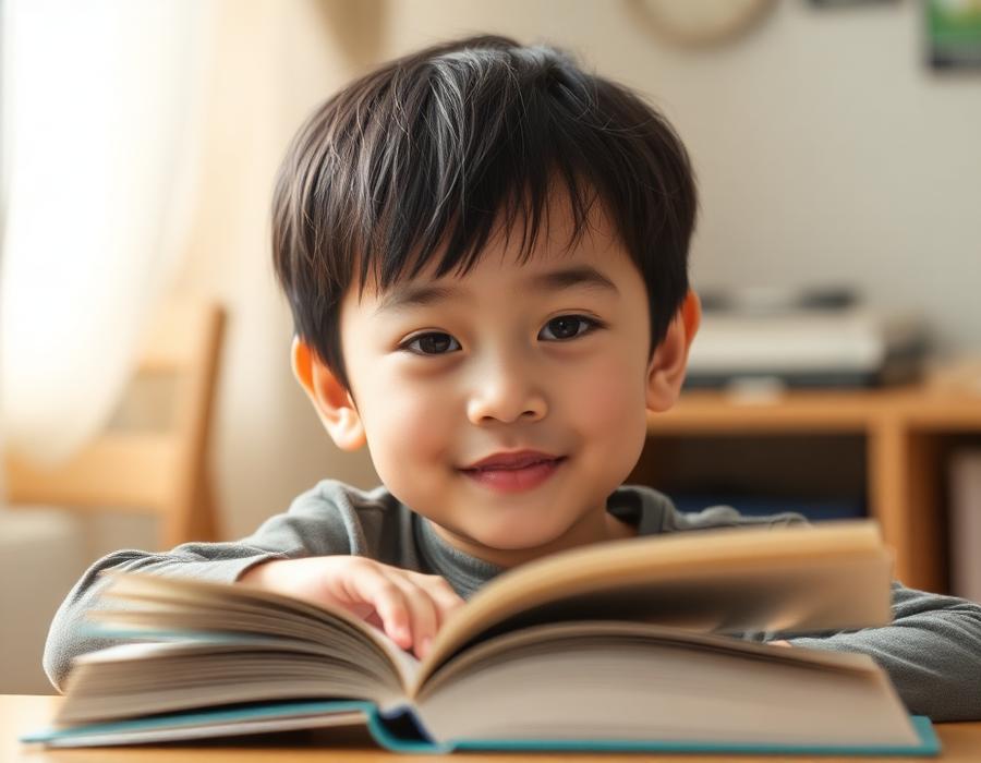 Criança focada e calma estudando